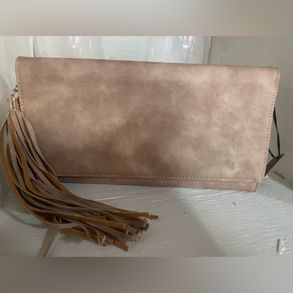 Leather tassel clutch